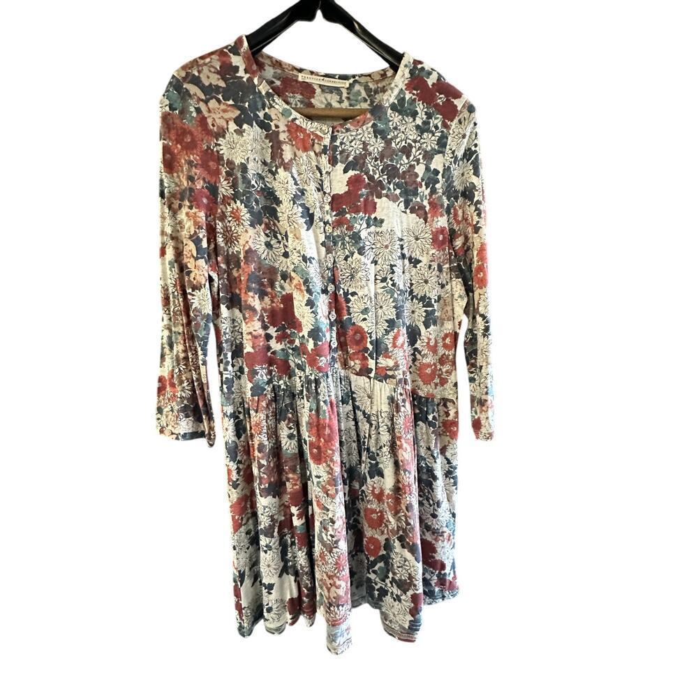 Peruvian Connection Floral Long Sleeve Button Baby Doll Dress Size Medium